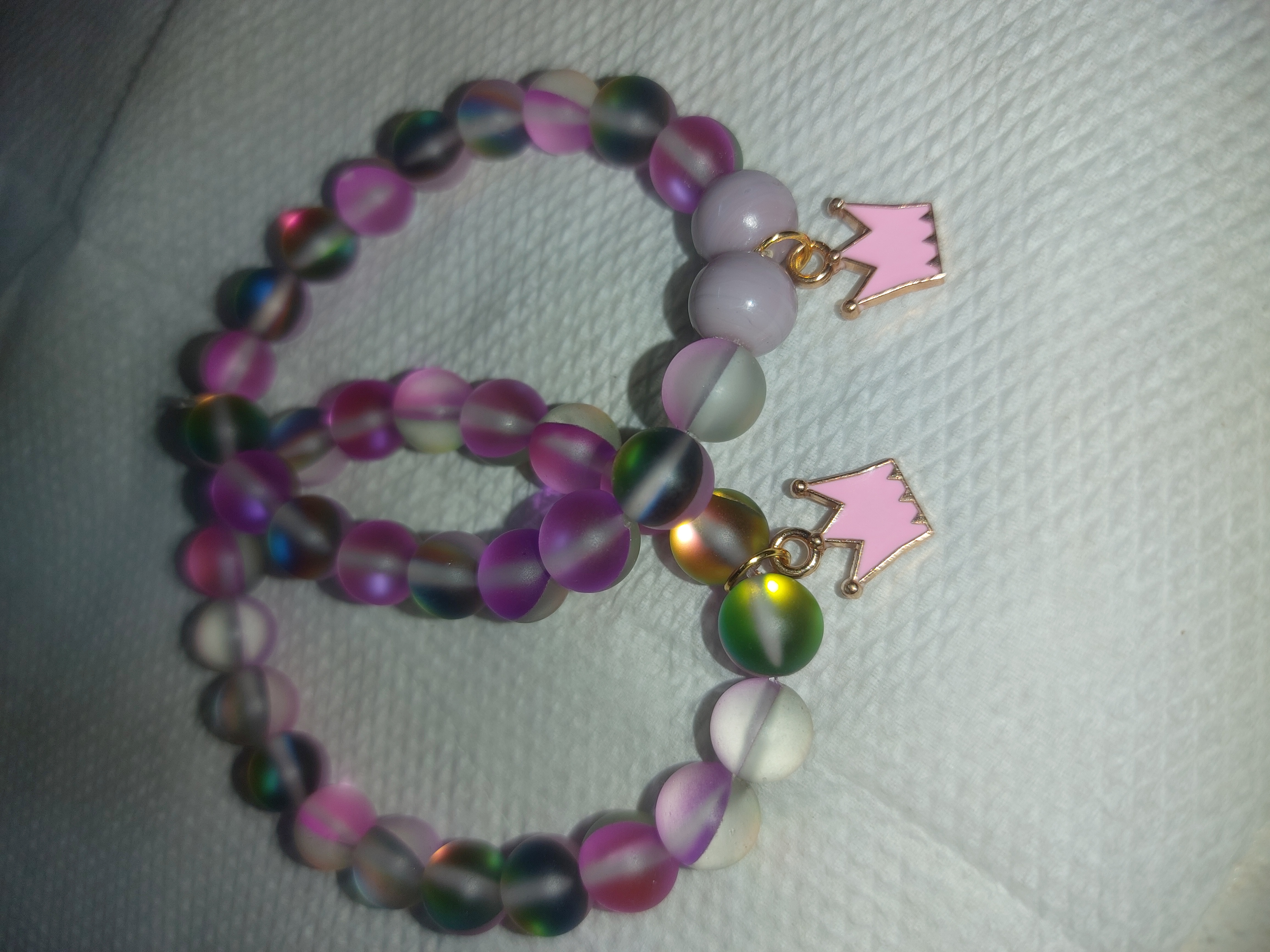 Pink Aura Beads with Pink Crown Pendent (Pack of 2)